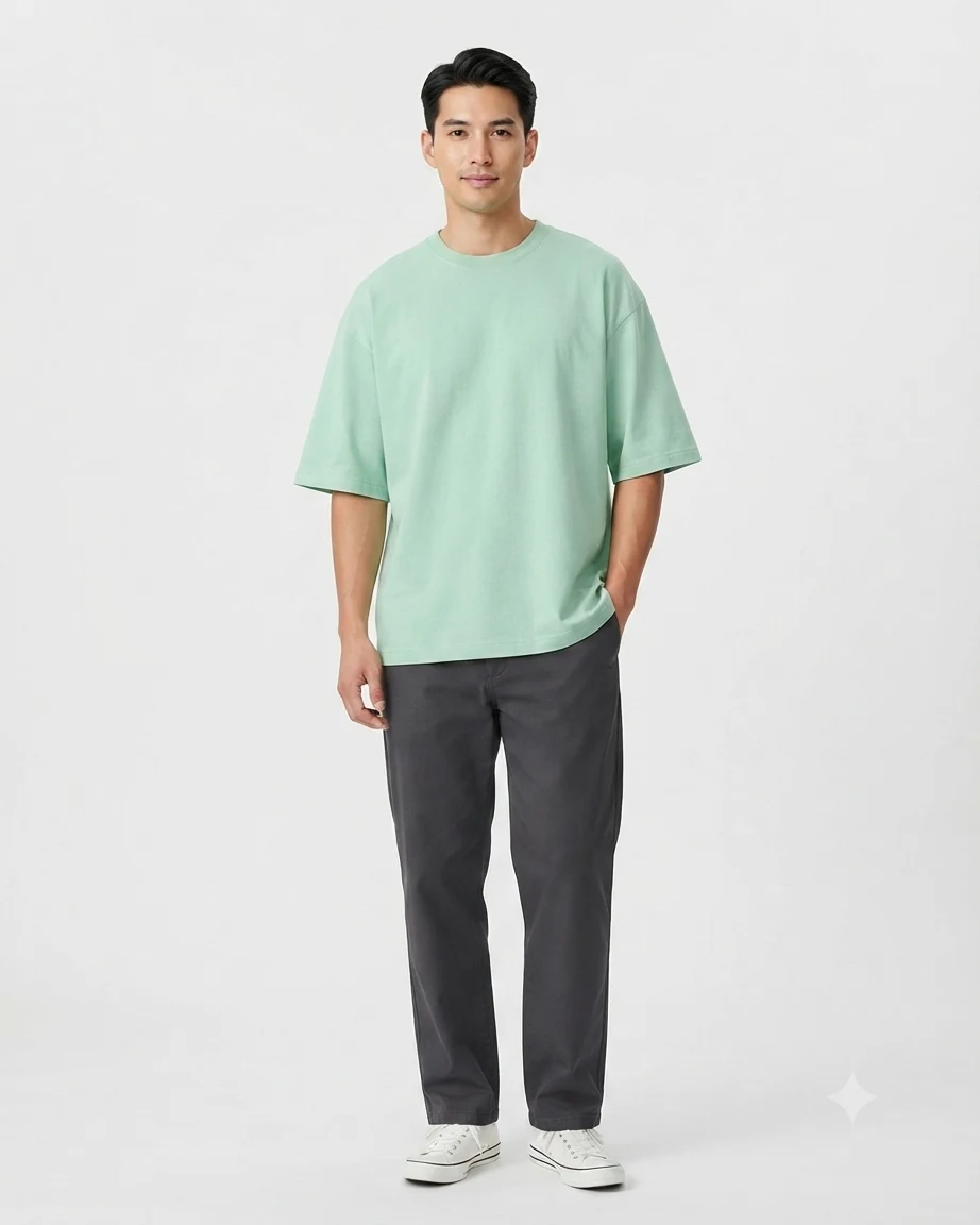 Plain Drop Shoulder Oversized Tee – Light Sea Green